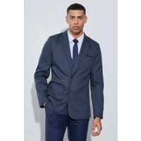 Mens Textured Elbow Patch Slim Fit Blazer - Blau - 34, Blau von boohooman