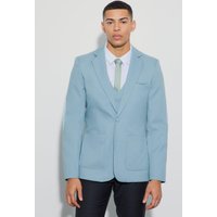 Mens Textured Elbow Patch Slim Fit Blazer - Petrol - 34, Petrol von boohooman