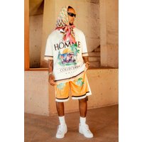 Toosii Kastiges Oversize Satin Hemd und Shorts mit Print - Gelb - XS, Gelb von boohooman
