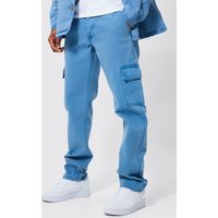 Mens Twill Cargohose mit Taschen - Blau - 32, Blau von boohooman