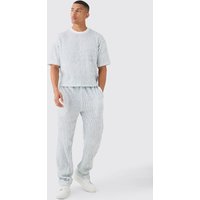 Mens Two Tone Boxy Ripple Pleated T-shirt & Trouser - Blau - M, Blau von boohooman