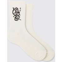 Mens Socken mit Waffel-Print - Ecru - ONE SIZE, Ecru von boohooman