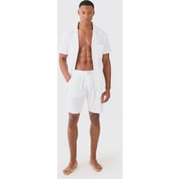 Mens Waffle Lounge Shirt & Short Set In White - Weiß - L, Weiß von boohooman