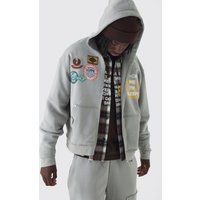 Zerrissener Oversize Hoodie mit Applikation und Reißverschluss - Grau - L, Grau Zerrissener Oversize Hoodie mit Applikation und Reißverschluss - Grau - L, Grau von boohooman