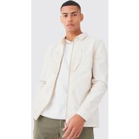 Mens Langärmliges Twill Hemd mit Reißverschluss - Grau - M, Grau von boohooman