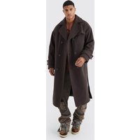 Mens Zweireihiger Trenchcoat - Braun - L, Braun von boohooman