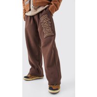 Mens Weite Jogginghose mit Official Applikation - Braun - S, Braun von boohooman