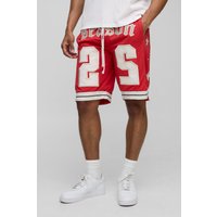 Mesh Basketball-Shorts mit Applikation - Rot - XL, Rot Mesh Basketball-Shorts mit Applikation - Rot - XL, Rot von boohooman