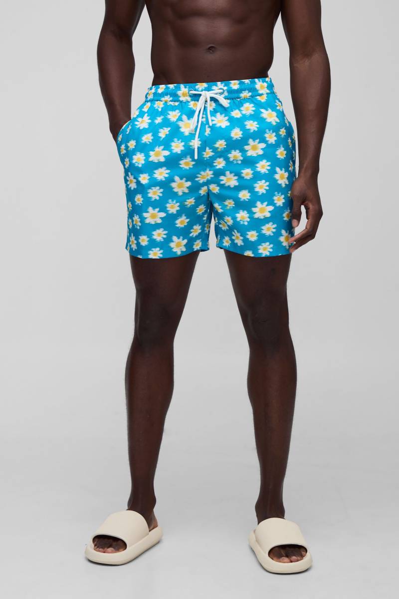 Mittellange florale Badehose - Blau - XS, Blau Mittellange florale Badehose - Blau - XS, Blau von boohooman