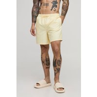Mittellange Badehose mit Logo - Gelb - M, Gelb von boohooman