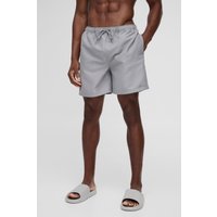 Mittellange Badehose in Grau mit Logo - L, Grau von boohooman