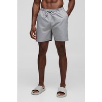 Mittellange Badehose in Grau mit Logo - XS, Grau von boohooman