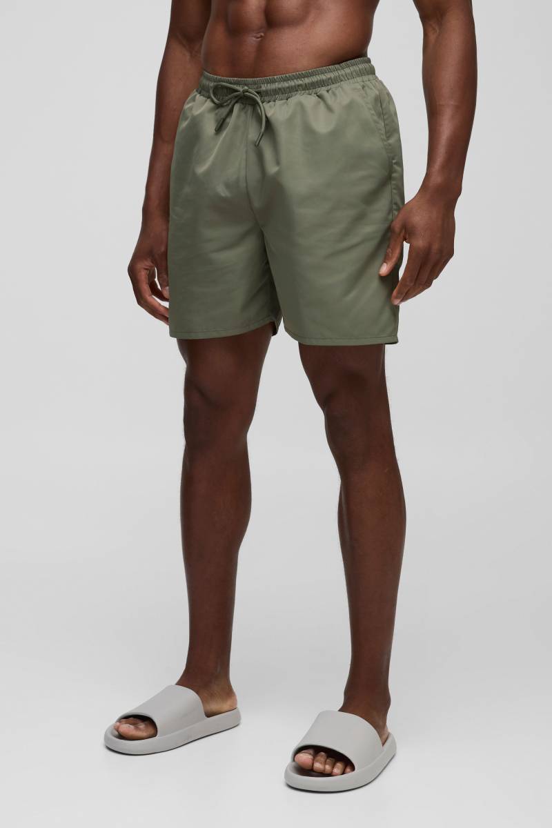Mittellange Badehose in Khaki - XS, Khaki von boohooman