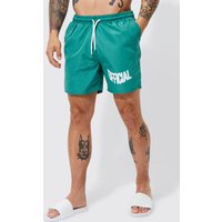 Mittellange Badehose mit Homme-Bund - Grün - S, Grün von boohooman