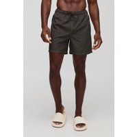 Mittellange Badehose mit Kontrast-Naht - Khaki - S, Khaki von boohooman