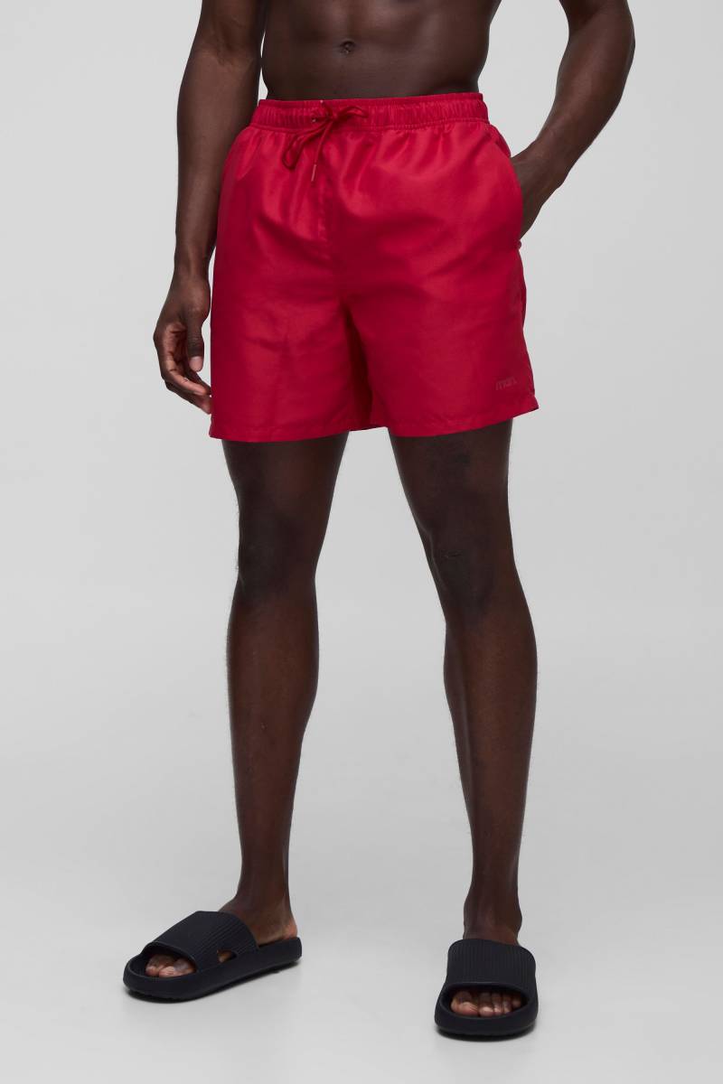 Mittellange Badehose mit Logo - Rot - M, Rot Mittellange Badehose mit Logo - Rot - M, Rot von boohooman