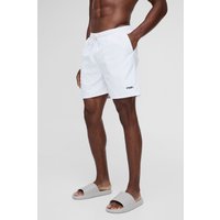 Mittellange Badehose mit Logo - Weiß - S, Weiß von boohooman