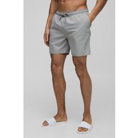 Mittellange Badehose mit Man-Stickerei - Grau - XS, Grau von boohooman