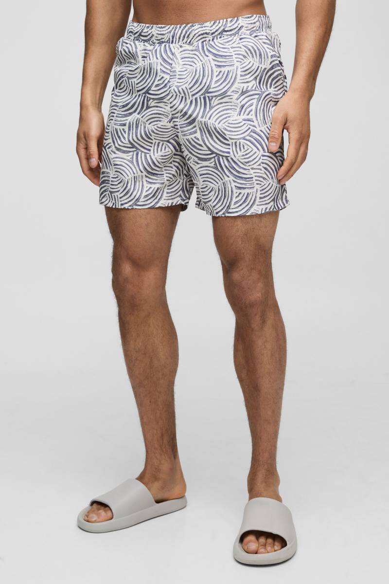 Mittellange Badehose mit Print - Ecru - XS, Ecru von boohooman