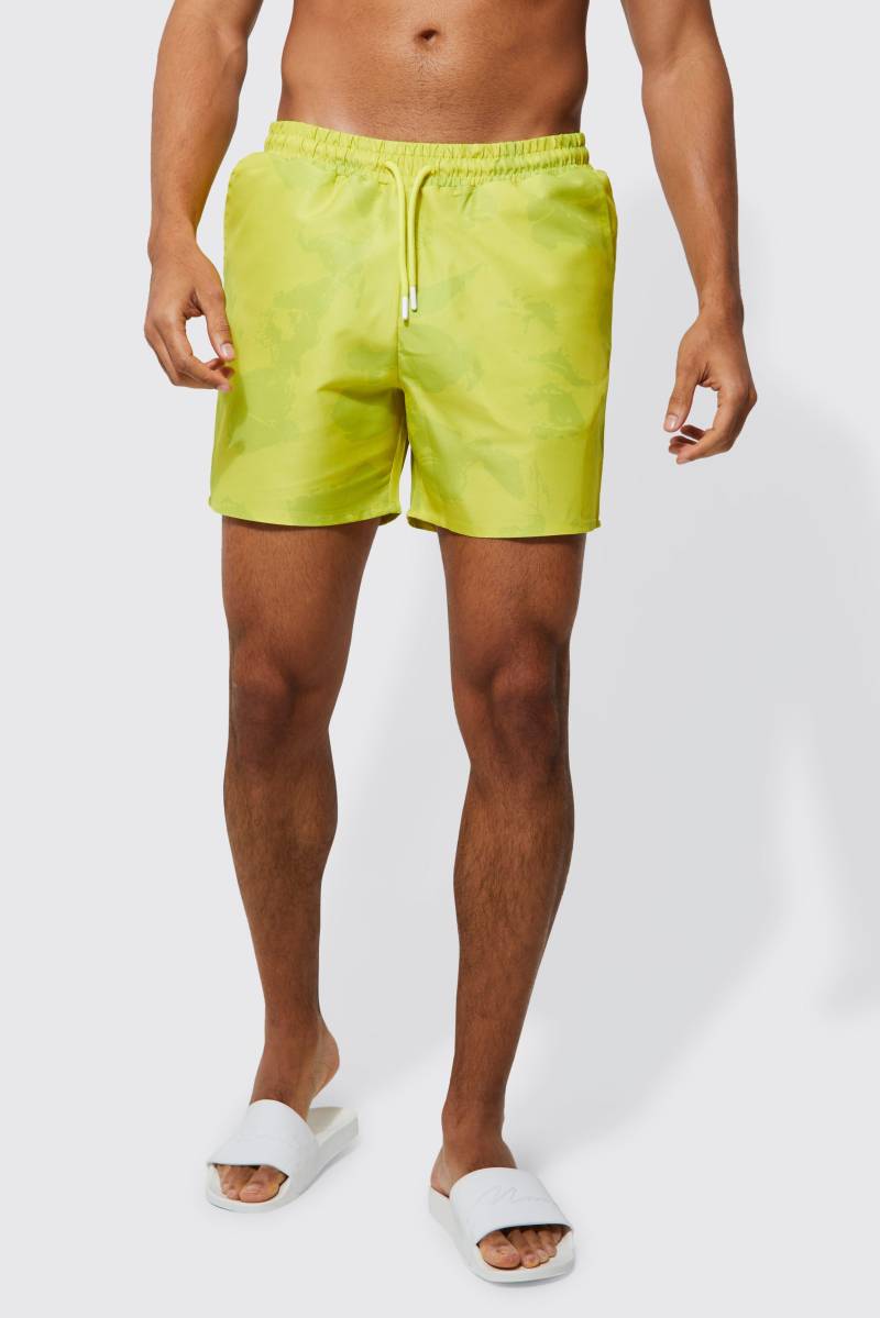 Mittellange Badehose mit Print - Gelb - L, Gelb von boohooman
