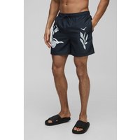 Mittellange Badehose mit Print - Schwarz - M, Schwarz von boohooman