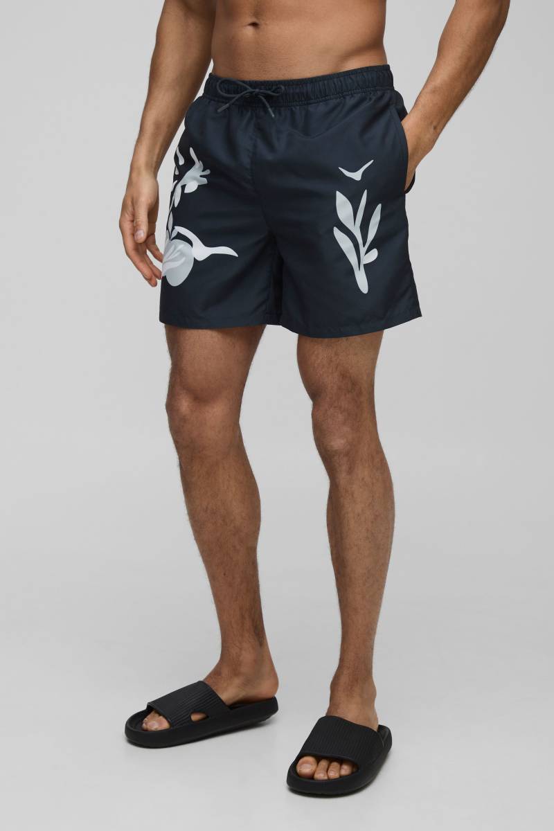 Mittellange Badehose mit Print - Schwarz - XS, Schwarz Mittellange Badehose mit Print - Schwarz - XS, Schwarz von boohooman