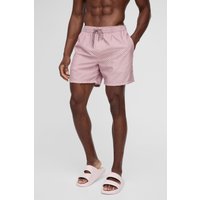 Mittellange Badehose mit Schachbrett-Print - Taupe - S, Taupe von boohooman