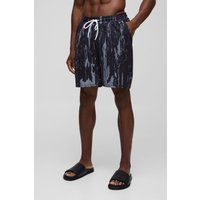 Mittellange Badehose mit abstraktem Blätter-Print - Schwarz - S, Schwarz von boohooman