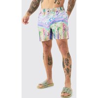 Mittellange Badehose mit abstraktem Print von boohooman