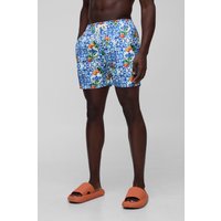 Mittellange Badehose mit orangenen Streifen von boohooman
