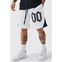 Mittellange Oversize Moto-Shorts mit Print - Weiß - XS, Weiß von boohooman