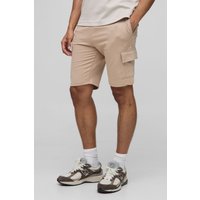 Mittellange Slim-Fit Basic Cargo-Shorts - Braun - XS, Braun von boohooman