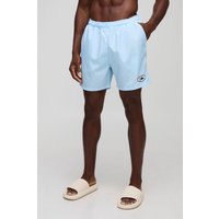 Mittellange bestickte Badehose mit Streifen - Blau - XS, Blau von boohooman