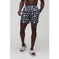 Mittellange florale Badehose - Schwarz - M, Schwarz Mittellange florale Badehose - Schwarz - M, Schwarz von boohooman