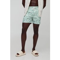 Mittellange gestreifte Badehose mit Paisley-Print - Grün - L, Grün Mittellange gestreifte Badehose mit Paisley-Print - Grün - L, Grün von boohooman