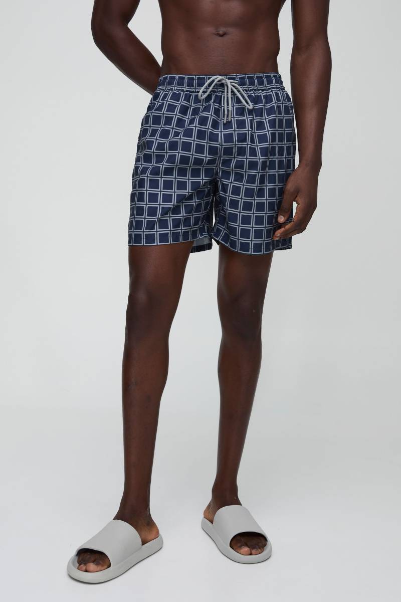 Mittellange karierte Badehose - Blau - XS, Blau von boohooman