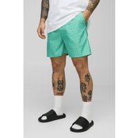 Mittellange karierte Badehose - Grün - M, Grün von boohooman