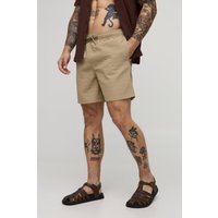 Mittellange karierte Seersucker Badehose - Grau - L, Grau von boohooman