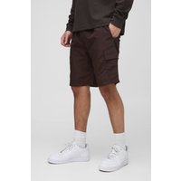 Mittellange lockere Nylon Cargo-Shorts in Knitteroptik mit elastischem Bund - Braun - XS, Braun von boohooman