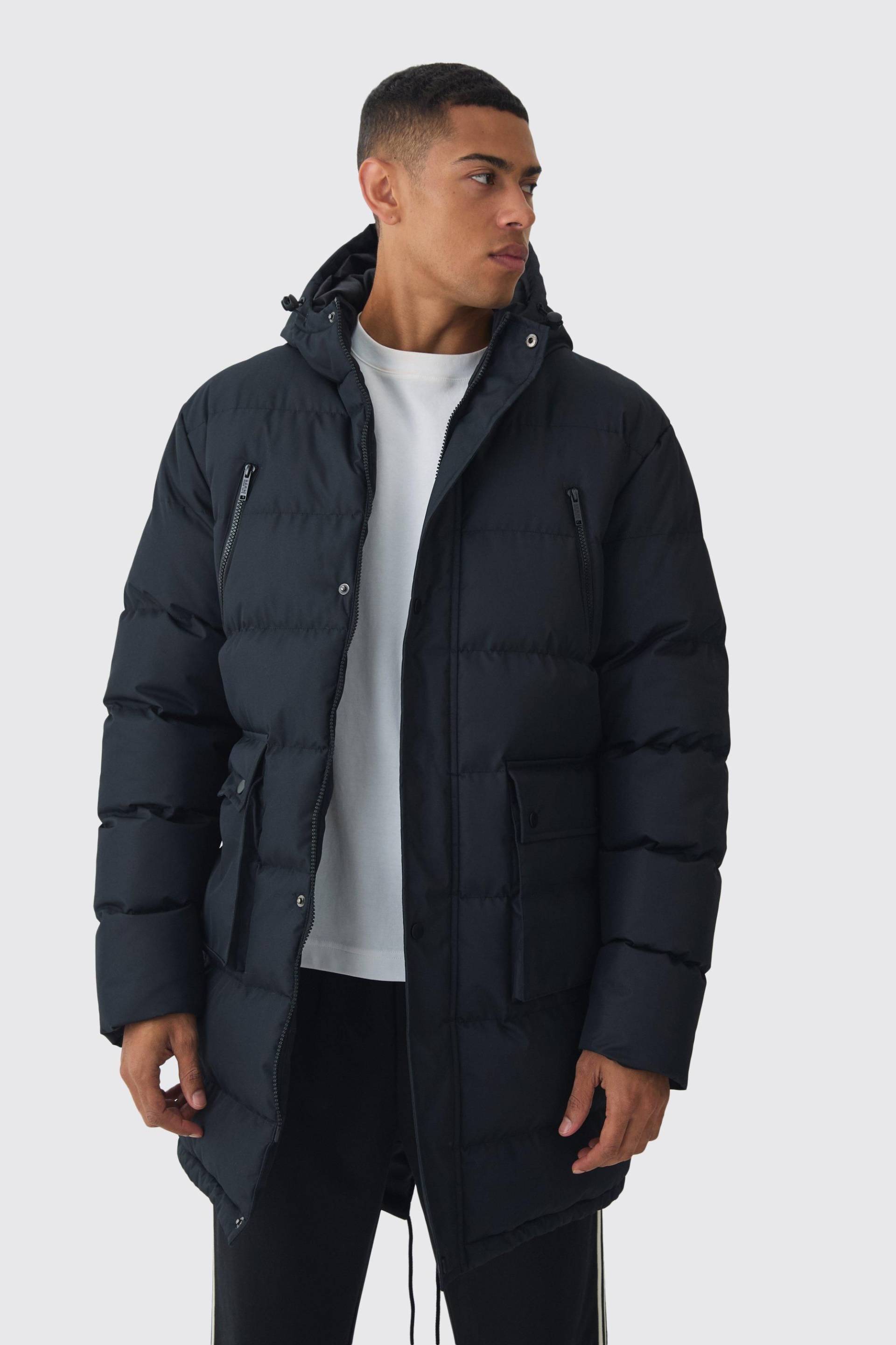 Mittellanger schwarzer Parka mit Kapuze - XS, Schwarz Mittellanger schwarzer Parka mit Kapuze - XS, Schwarz von boohooman