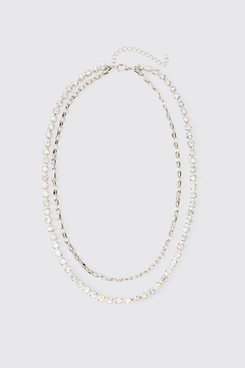 Multi Layer Diamante Chain Necklace - Silber - ONE SIZE, Silber von boohooman