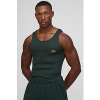 Geripptes Muscle-Fit vesttop mit Auto Man Grafik Print - Grün - XS, Grün von boohooman