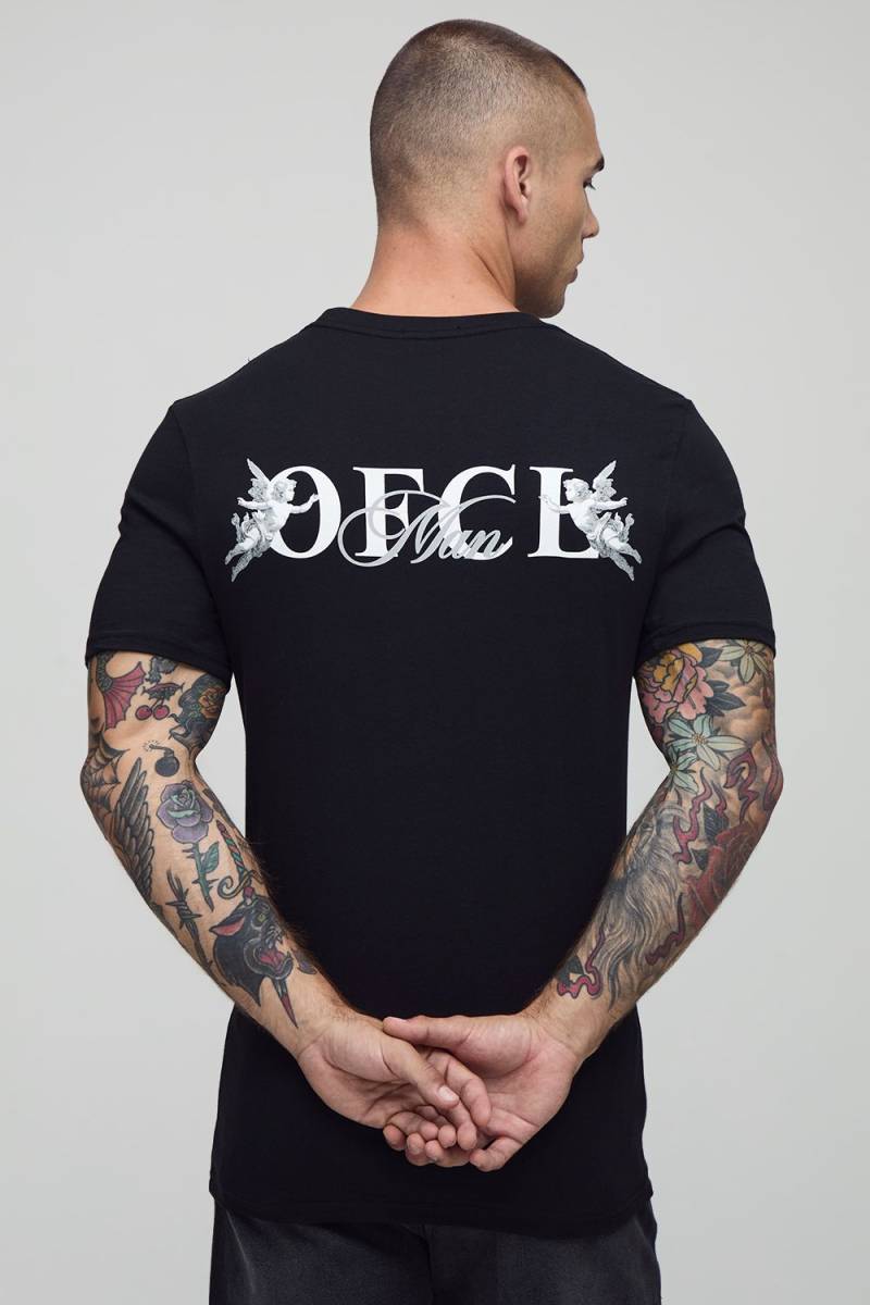 Schwarzes Official Man T-Shirt mit Engel-Print - S, Schwarz von boohooman