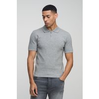 Muscle-Fit Poloshirt mit Reißverschluss - Grau - XL, Grau von boohooman