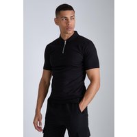Muscle-Fit Poloshirt mit Reißverschluss - Schwarz - XS, Schwarz Muscle-Fit Poloshirt mit Reißverschluss - Schwarz - XS, Schwarz von boohooman