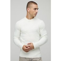 Gerippter Muscle-Fit Pullover - Ecru - S, Ecru von boohooman
