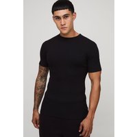 Geripptes Muscle-Fit T-Shirt - Schwarz - XS, Schwarz von boohooman