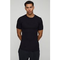 Muscle-Fit T-Shirt mit Worldwide-Print - Schwarz - L, Schwarz von boohooman