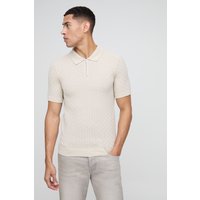 Muscle-Fit Poloshirt mit Reißverschluss - Grau - S, Grau von boohooman