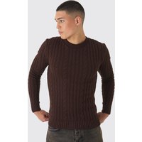 Muscle-Fit Zopfmuster-Pullover von boohooman